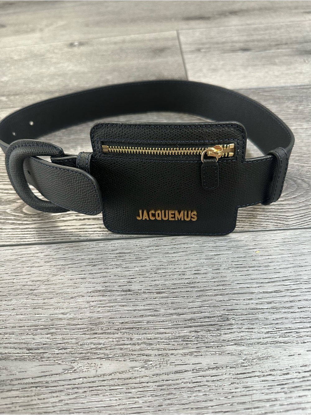 Jacquemus Black Leather Belt Bag with Gold Zip and Logo